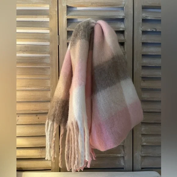 Pink and Cream Gingham Cozy Scarf - Picture 2 of 6